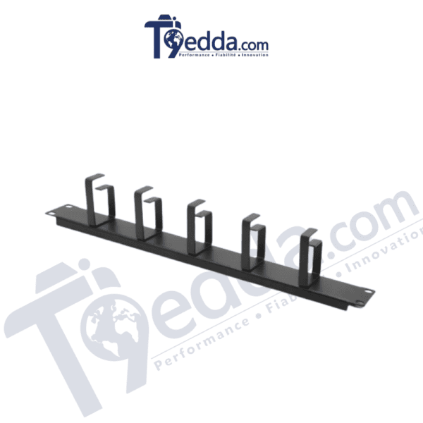Guide-cordons horizontal 1U noir – 5 anneaux