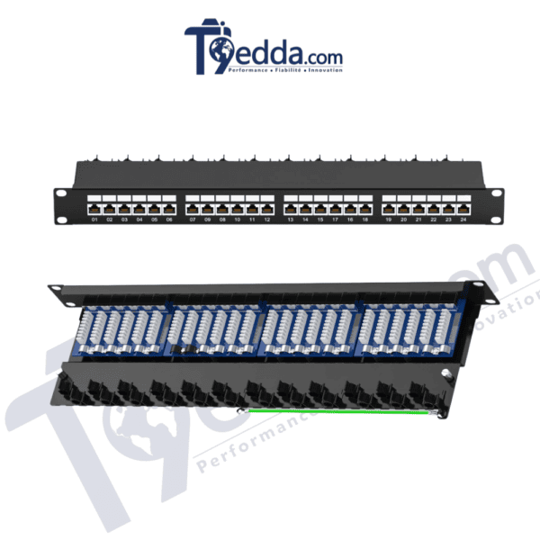 Panneau de brassage RJ45 FTP Cat6A – 24 ports 1U Panneau de brassage RJ45 FTP Cat6A – 24 ports | 1U