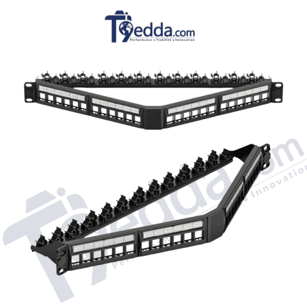 Panneau de brassage vide RJ45 UTP incliné – 24 ports 1U Panneau de brassage vide RJ45 UTP incliné – 24 ports | 1U